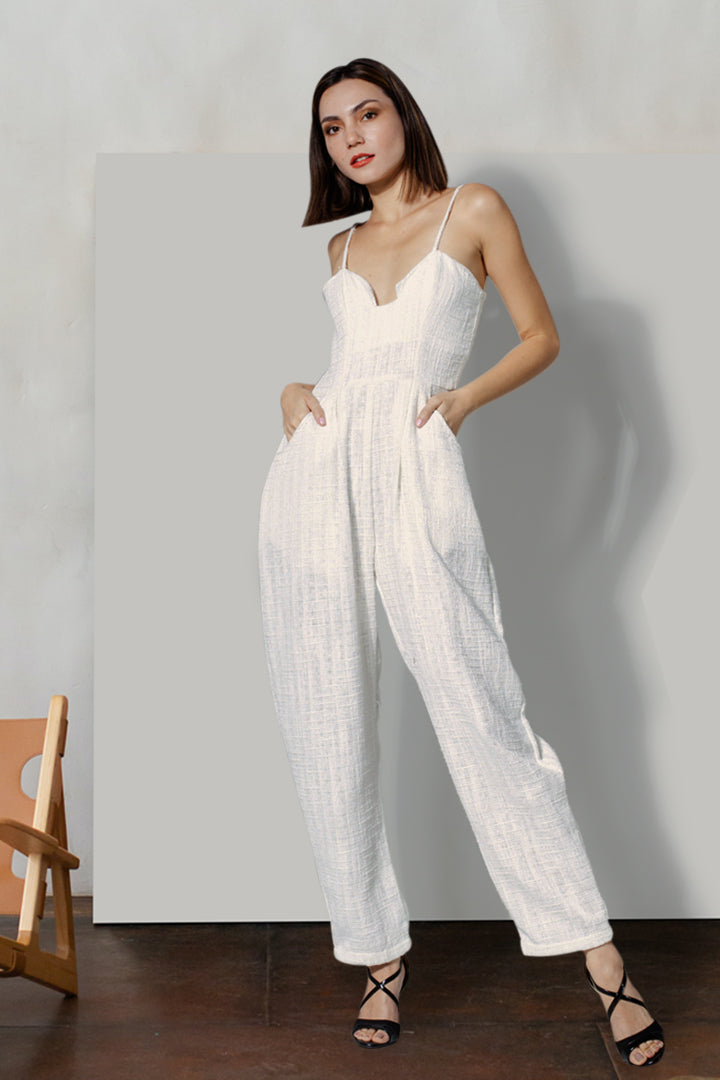 Sweetheart Baggy Jumpsuit in White Tweed