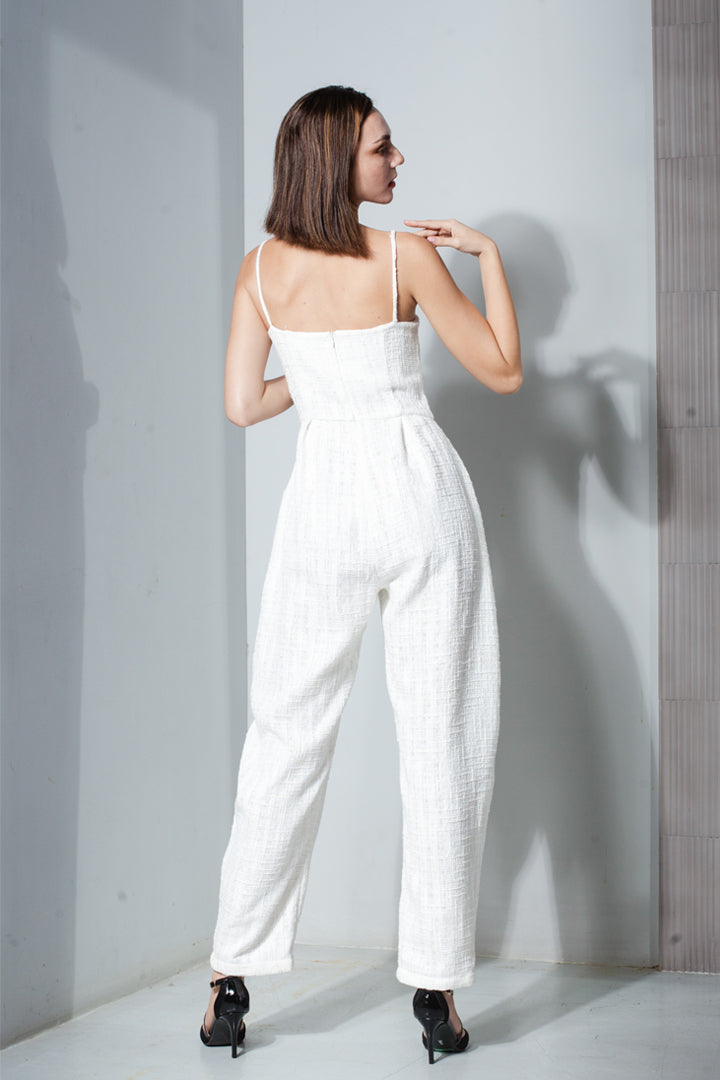 Sweetheart Baggy Jumpsuit in White Tweed