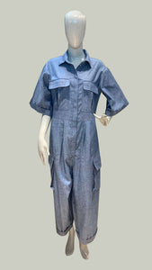 Bell Sleeve Crop Jumpsuit — Blue Soft Denim