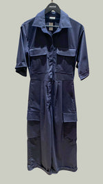 Load image into Gallery viewer, Bell Sleeve Crop Jumpsuit - Blue Cotton Twill
