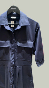 Bell Sleeve Crop Jumpsuit - Blue Cotton Twill