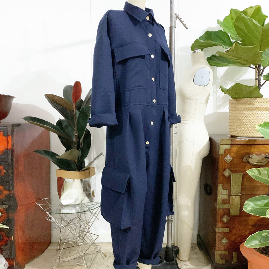 Una Ricci Long-Sleeve Snap Button Jumpsuit
