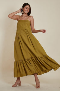Slip On Dress in Olive Linen