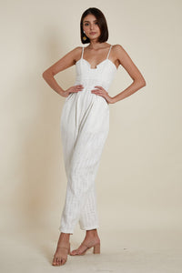 Sweetheart Baggy Jumpsuit in White Tweed