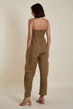 Load image into Gallery viewer, Sweetheart Baggy Jumpsuit in Brown Thick Woven Linen
