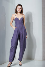 Load image into Gallery viewer, Sweetheart Baggy Jumpsuit in Deep Purple Linen
