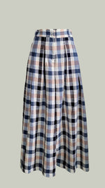 Load image into Gallery viewer, Double Front Pleat Wide Hem Pants — Blue Gingham
