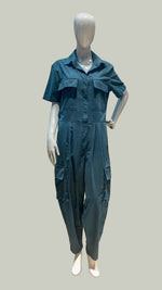 Load image into Gallery viewer, Short Sleeve Baggy Jumpsuit — Dark Emerald
