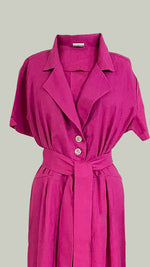 Load image into Gallery viewer, Four Button Lapel Wide Hem Jumpsuit — Magenta
