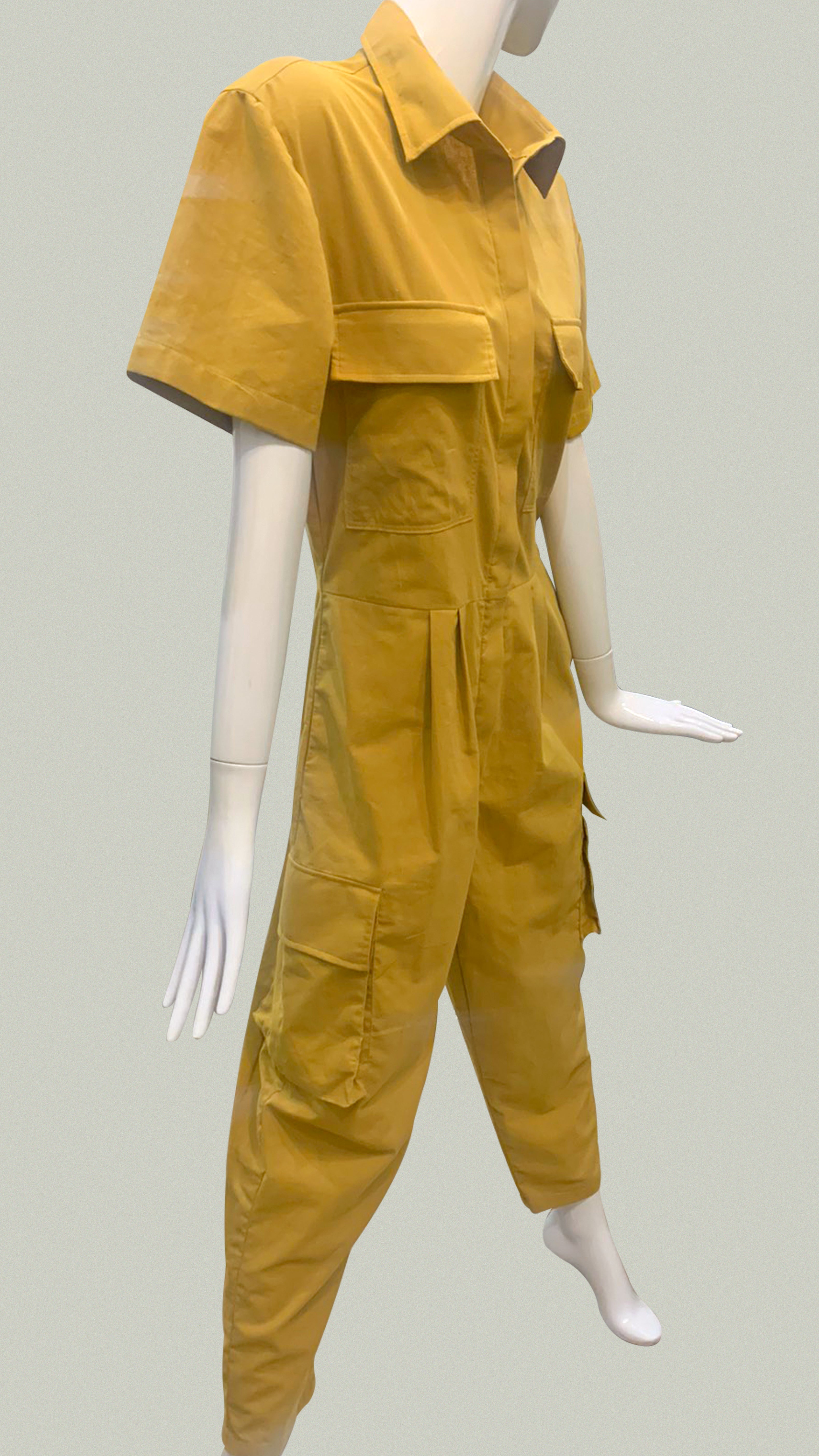 Short Sleeve Baggy Jumpsuit — Mustard