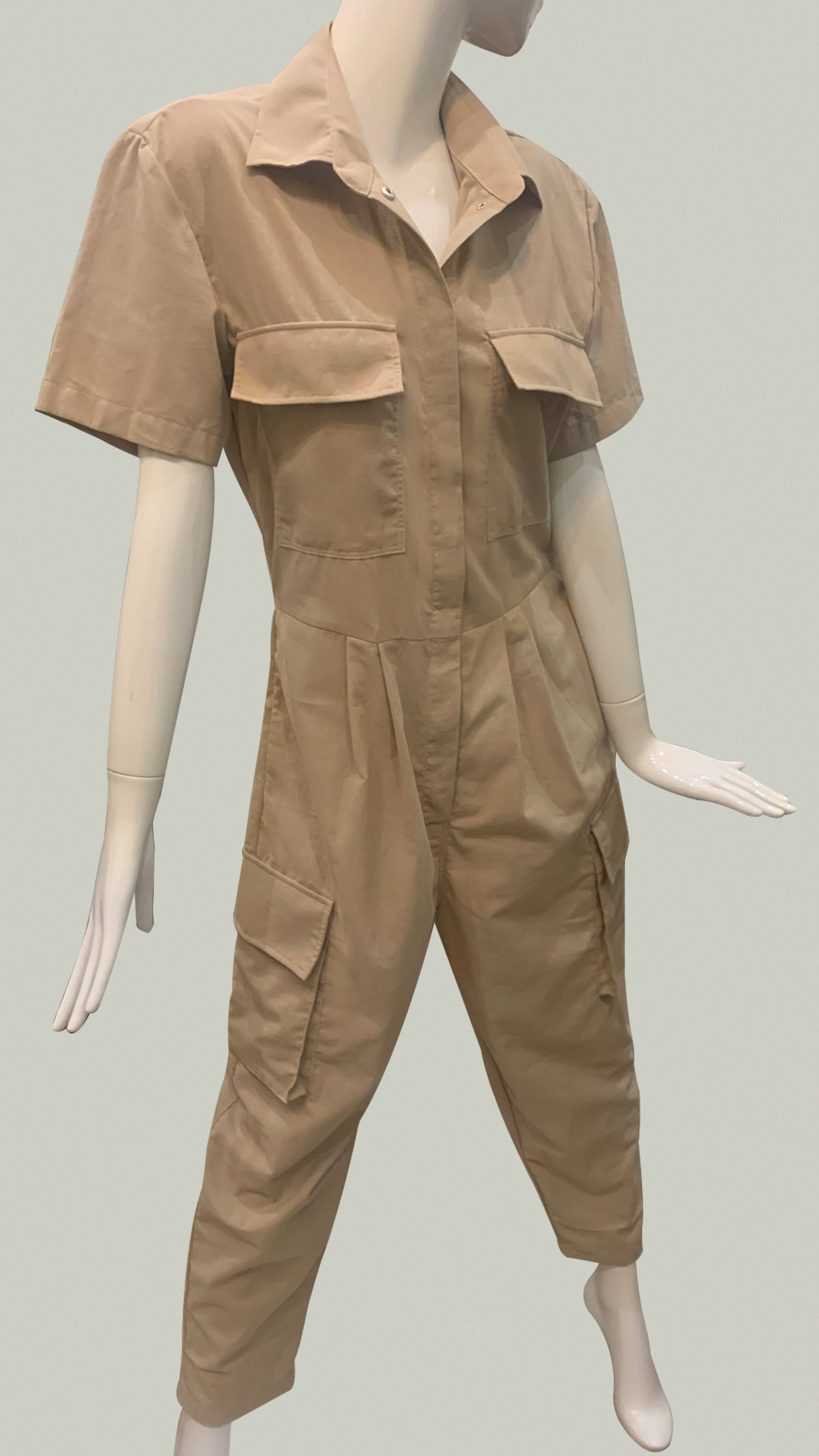 Short Sleeve Baggy Jumpsuit — Nude