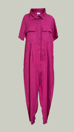 Load image into Gallery viewer, Oversized Short Sleeve Baggy Jumpsuit — Magenta
