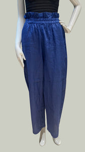 Gathered Waist Square Pants in Blue Linen