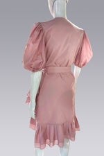 Load image into Gallery viewer, Pleated Hem with Puff Sleeve Wrap Dress
