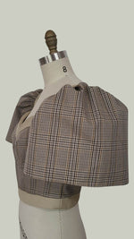 Load image into Gallery viewer, Cup Detail Corset with Puff Sleeve — Checkered / Khaki
