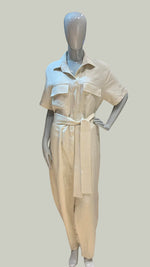 Load image into Gallery viewer, Oversized Short Sleeve Baggy Jumpsuit - Beige
