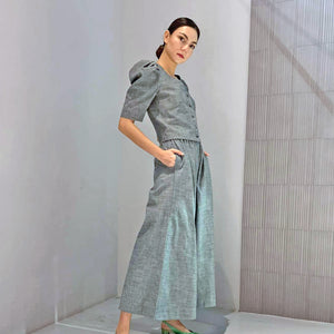 Soft Denim Elastic Waist Wide Hem Pants