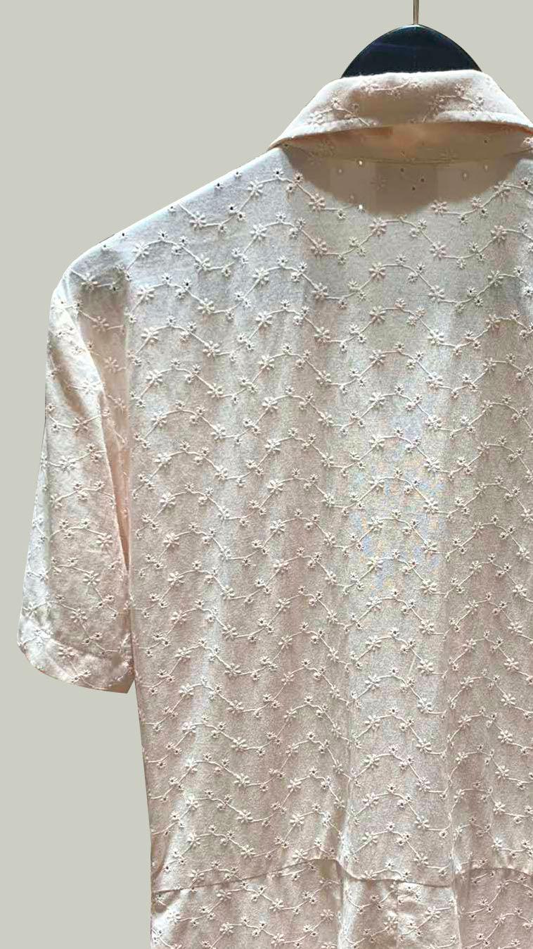 Short Sleeve Baggy Jumpsuit — Baby Pink Eyelet