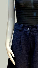 Load image into Gallery viewer, Flat Waistband Wide Hem Pants with Belt Loop in Blue Tweed
